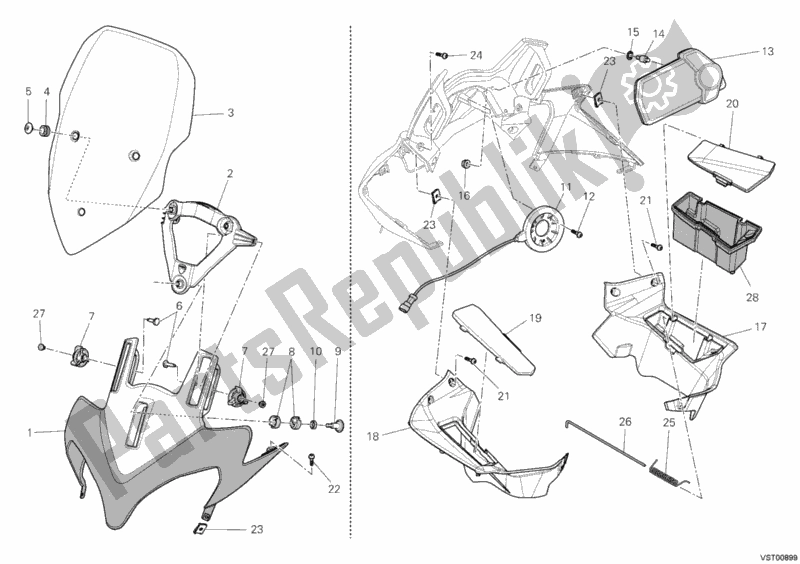 Alle onderdelen voor de Motorkap van de Ducati Multistrada 1200 USA 2011